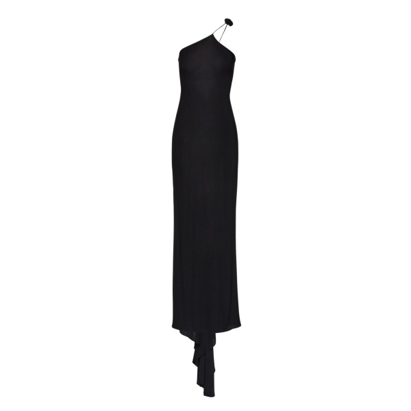 Magda Butrym One shoulder rosette jersey maxi dress in black scaled57643 nobg