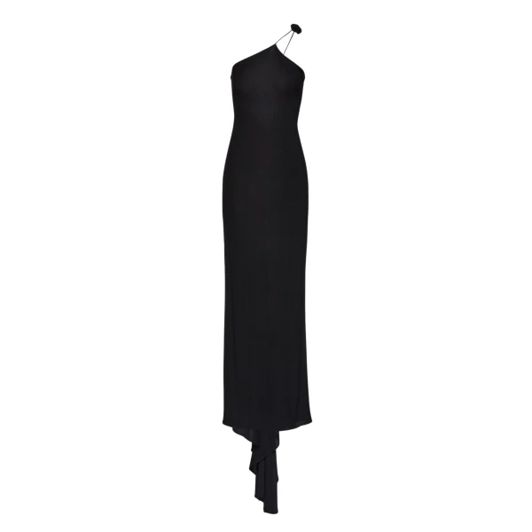 Magda Butrym One shoulder rosette jersey maxi dress in black scaled57643 nobg