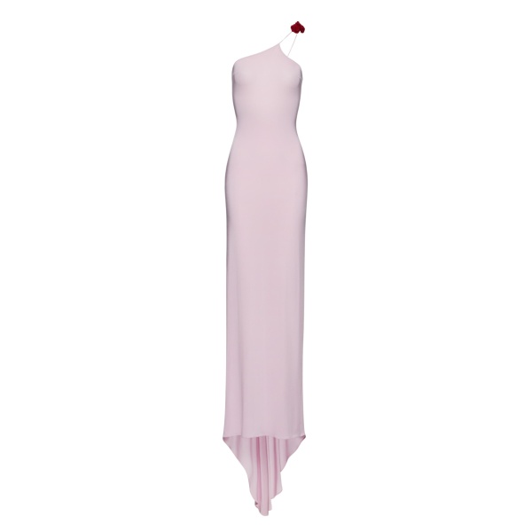 Magda Butrym One shoulder rosette jersey maxi dress in pink scaled38275 nobg