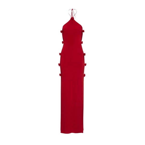 Magda Butrym Open side rosette halter jersey maxi dress in red scaled25793 nobg