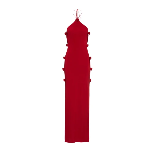 Magda Butrym Open side rosette halter jersey maxi dress in red scaled25793 nobg