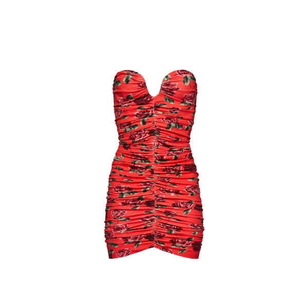 Magda Butrym Ruched bustier dress in red print scaled18620 nobg