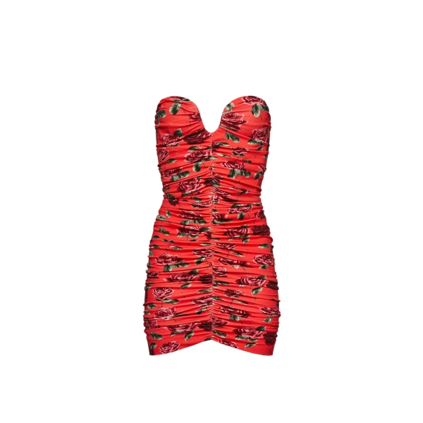 Magda Butrym Ruched bustier dress in red print scaled18620 nobg
