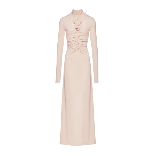 Magda Butrym Ruched floral applique maxi dress in beige scaled40981 nobg