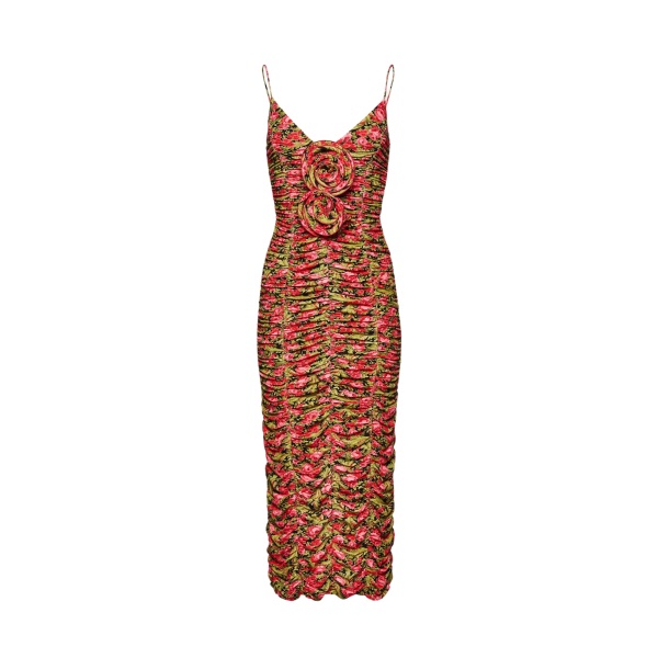 Magda Butrym Ruched floral applique midi dress in green print scaled60941 nobg