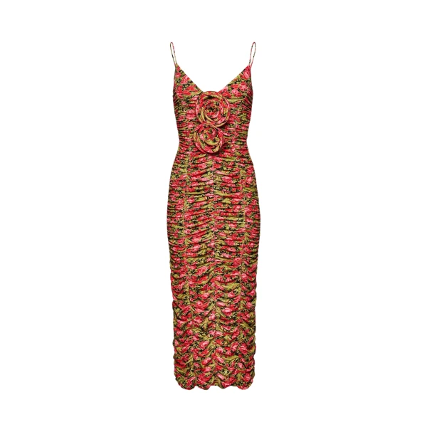 Magda Butrym Ruched floral applique midi dress in green print scaled60941 nobg