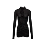 Magda Butrym Ruched floral applique turtleneck dress in black scaled94109 nobg