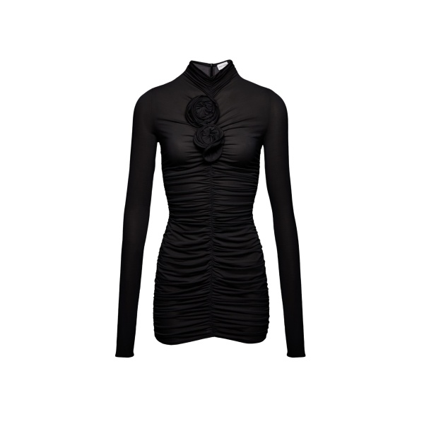Magda Butrym Ruched floral applique turtleneck dress in black scaled94109 nobg