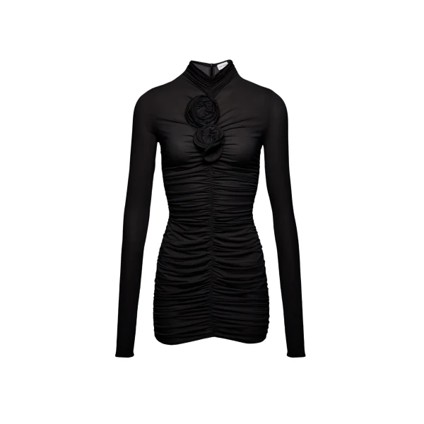 Magda Butrym Ruched floral applique turtleneck dress in black scaled94109 nobg