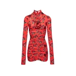 Magda Butrym Ruched floral applique turtleneck dress in red print scaled22248 nobg