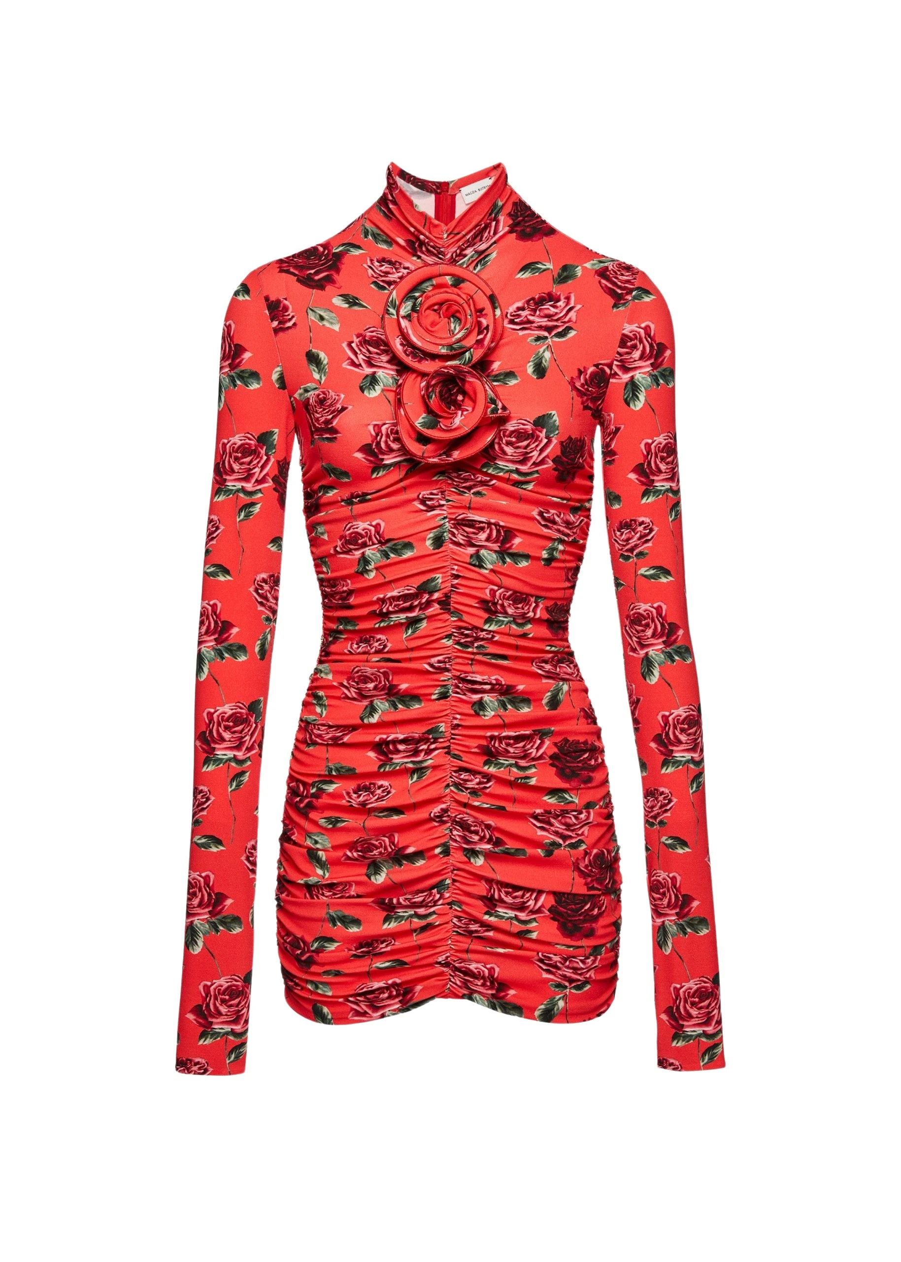 Magda Butrym Ruched floral applique turtleneck dress in red print scaled22248 nobg Magda Butrym Ruched floral applique turtleneck dress in red print scaled22248 nobg