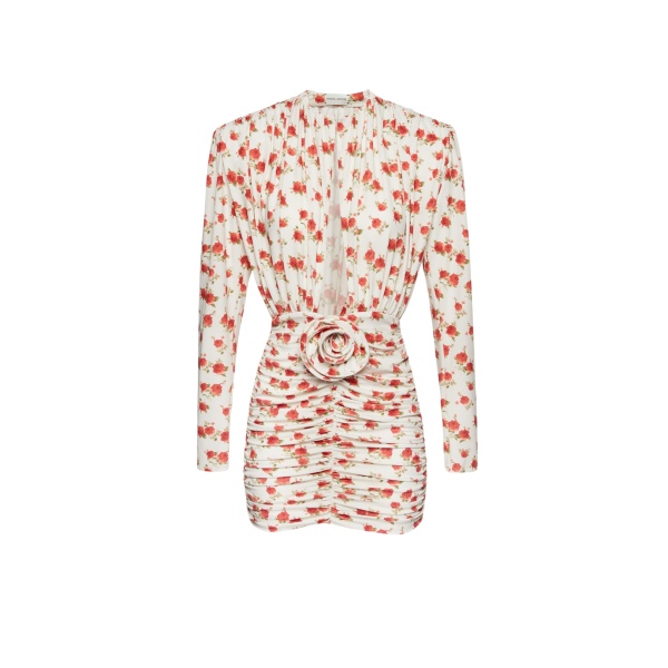 Magda Butrym Ruched long sleeve mini dress in cream print scaled45994 nobg