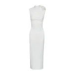 Magda Butrym Ruched mock neck midi dress in cream scaled80020 nobg