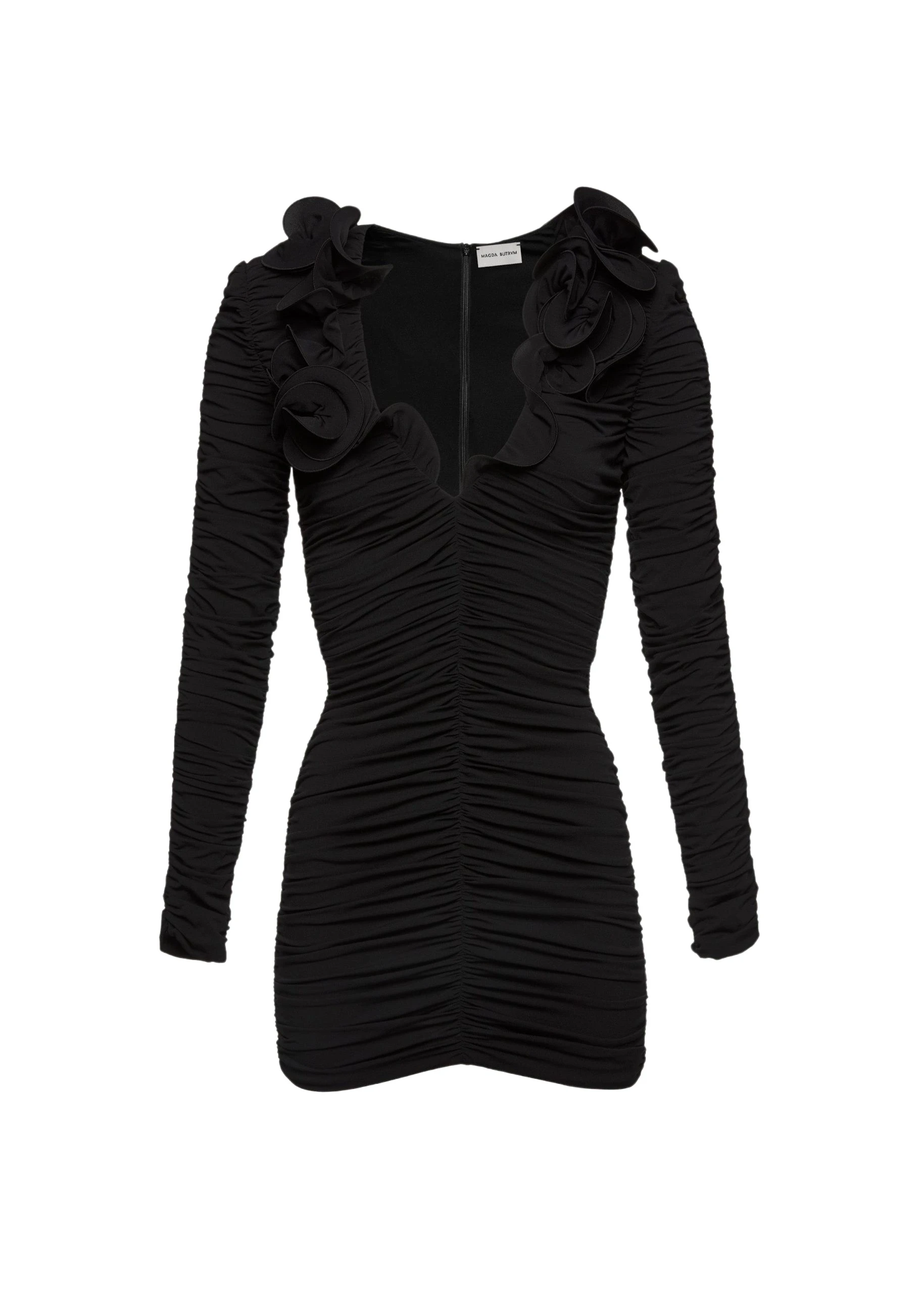 Magda Butrym Ruched ruffle v neck mini dress in black scaled35874 nobg Magda Butrym Ruched ruffle v neck mini dress in black scaled35874 nobg