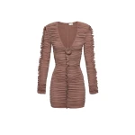 Magda Butrym Ruffle v neck dress in brown scaled80447 nobg