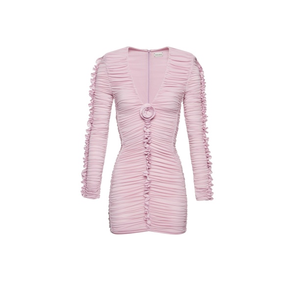 Magda Butrym Ruffle v neck dress in pink scaled44230 nobg