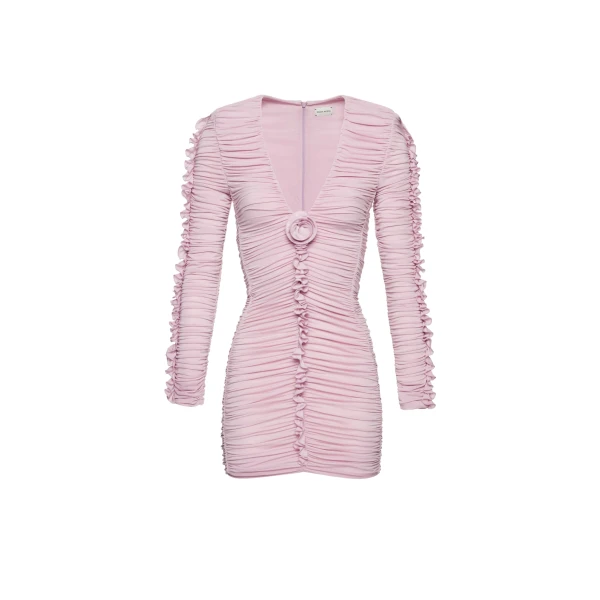 Magda Butrym Ruffle v neck dress in pink scaled44230 nobg