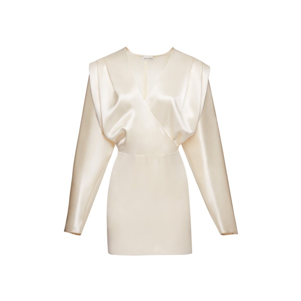 Magda Butrym Silk v neck mini dress in cream scaled73186 nobg