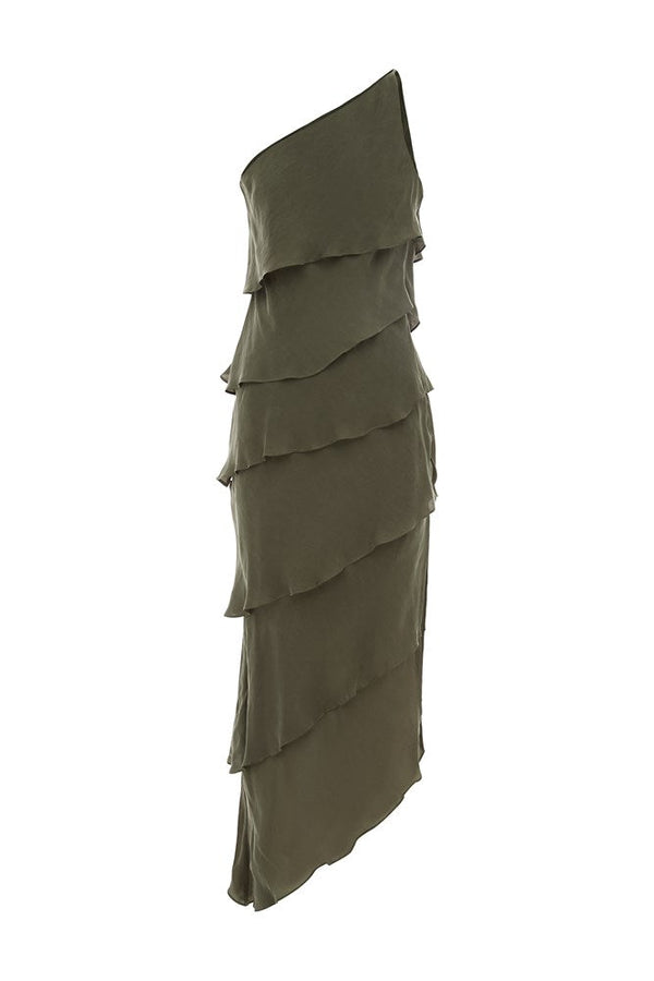 Posse The label Matilda One Shoulder Dress  Steel Olive