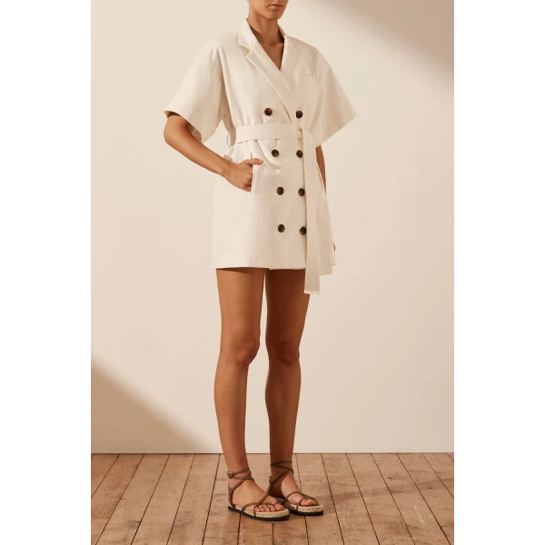 Shona Joy Akua Short Sleeve Blazer Dress - Coconut