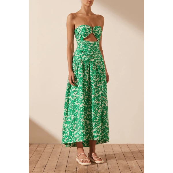 Shona Joy Arosa Linen Strapless Cut Out Midi Dress