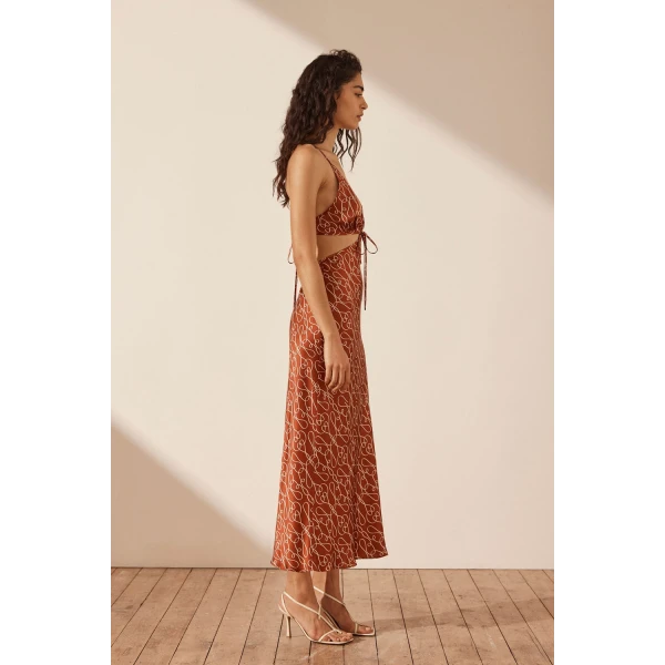 Shona Joy Artisti Silk Cut Out Tie Back Midi Dress