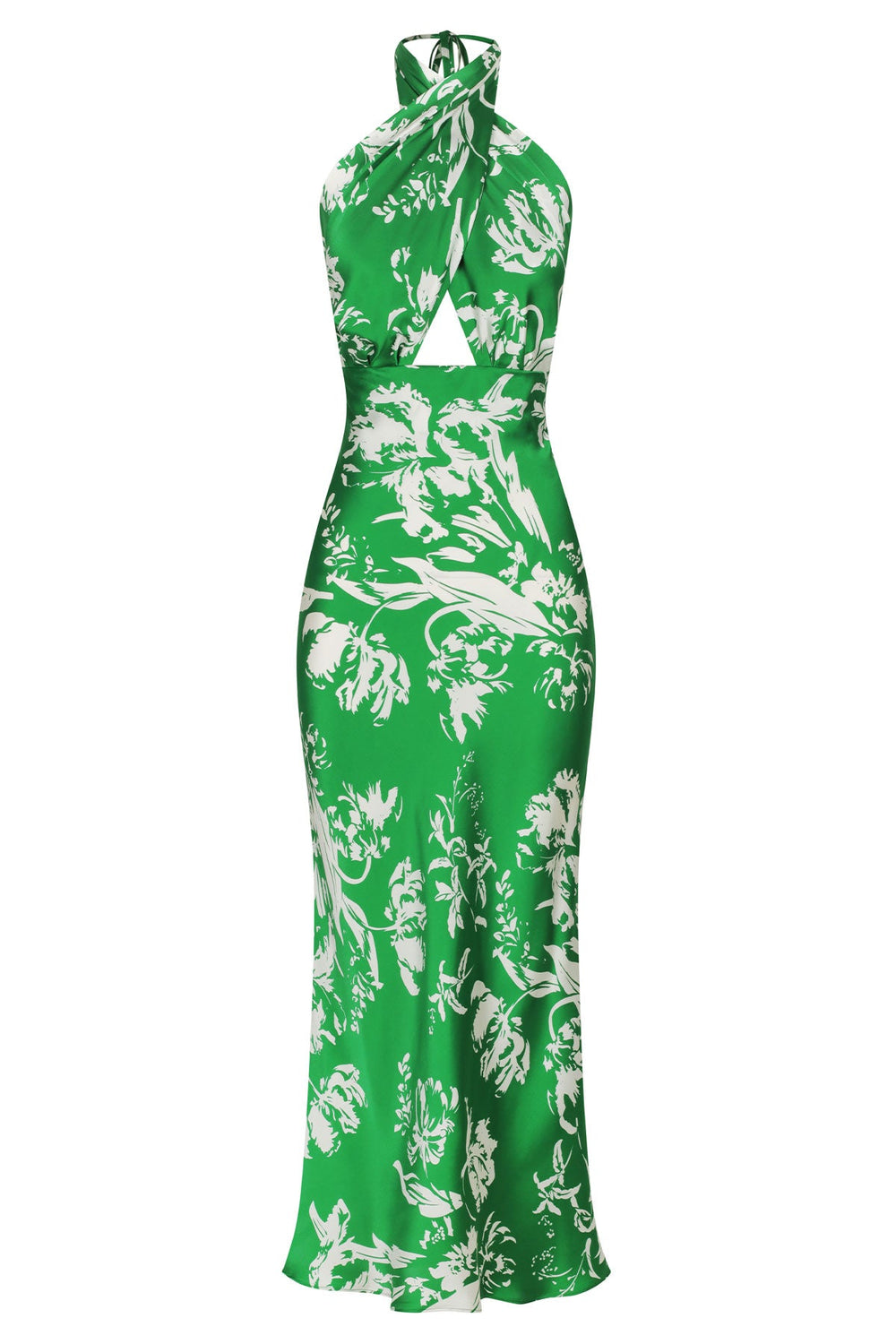 Shona Joy Coppice Silk Cross Front Halter Bias Midi Dress
