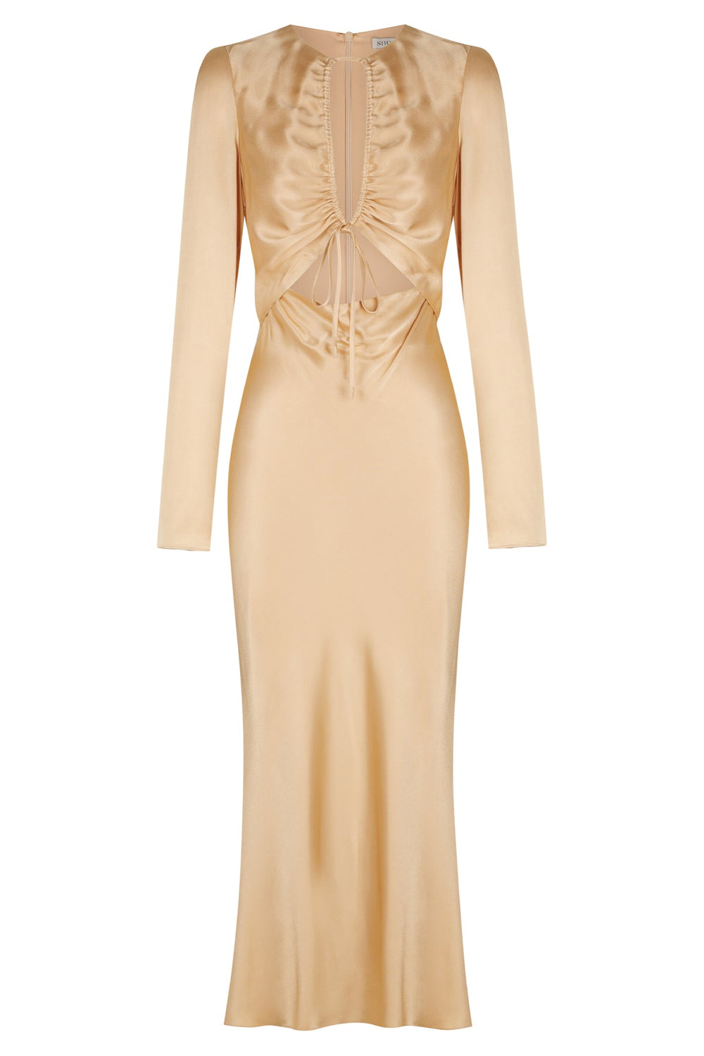 Shona Joy Felicity Long Sleeve Cut Out Front Midi Dress – Porcini