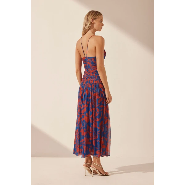Shona Joy Flore Plunged Ruched Panel Midi Dress