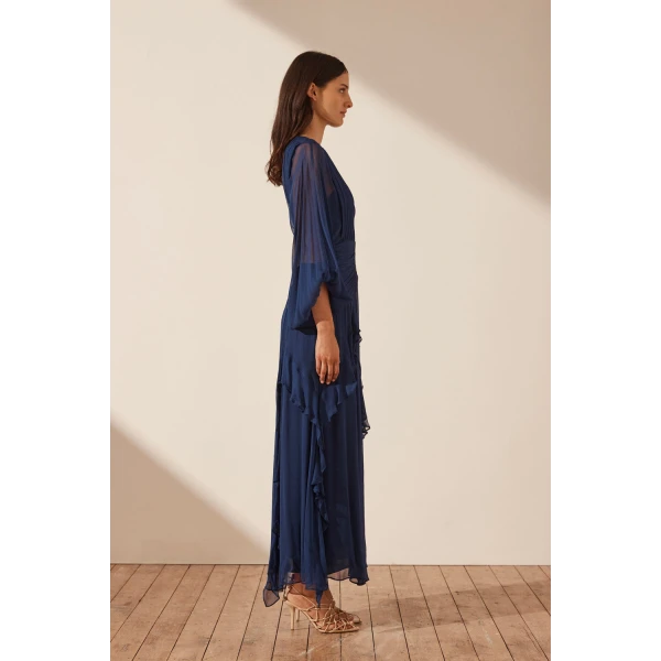 Shona Joy Isola Round Neck Balloon Sleeve Maxi Dress - Tyrrhenian Blue