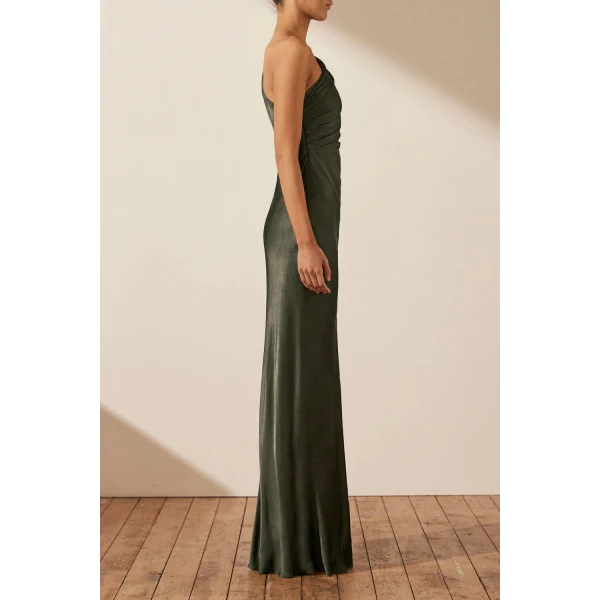 Shona Joy La Lune Asymmetrical Gathered Maxi Dress - Forest