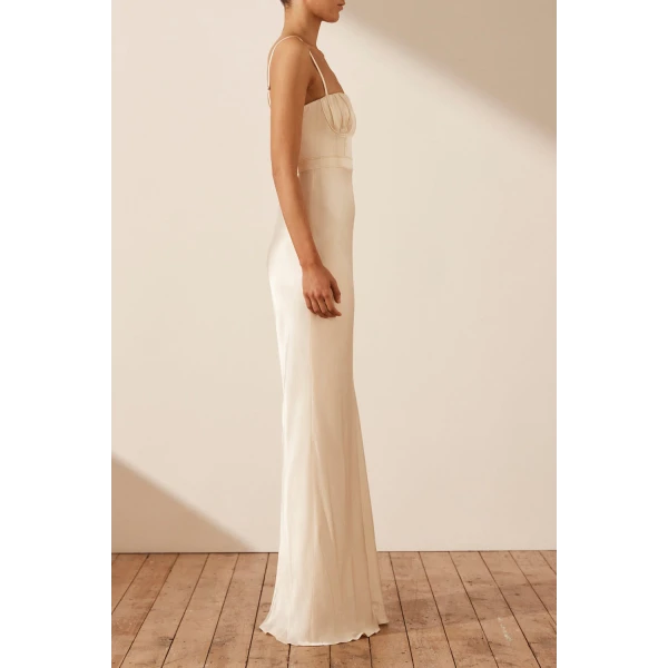 Shona Joy La Lune Corded Ruched Maxi Dress - Cream