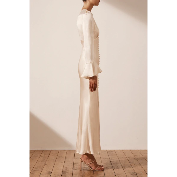 Shona Joy La Lune Frill Cuff Bias Midi Dress - Cream