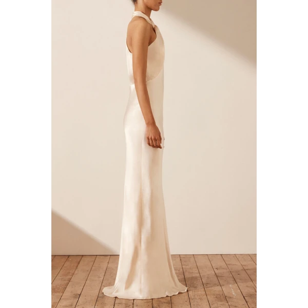Shona Joy La Lune High Neck Twist Maxi Dress - Cream
