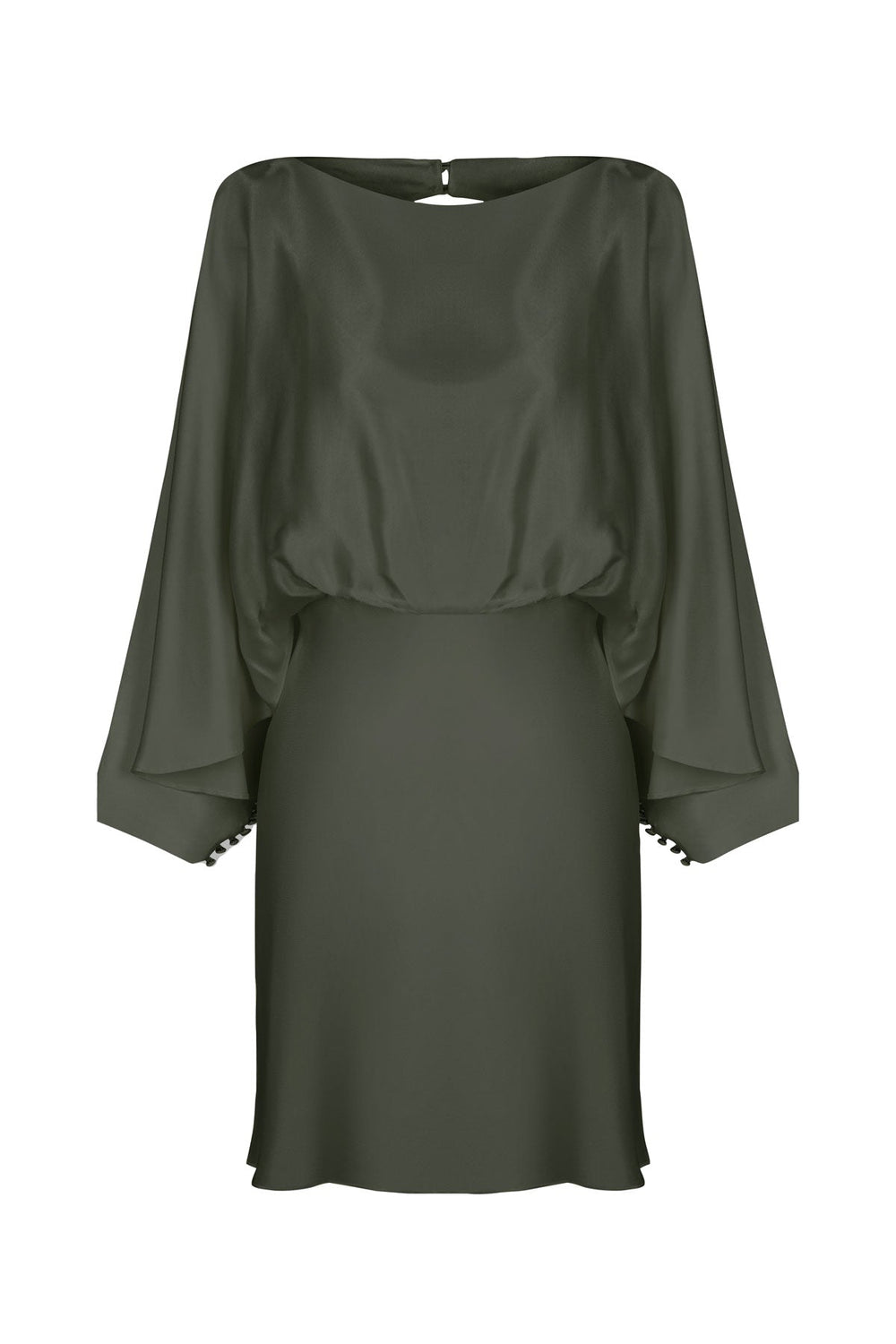 Shona Joy La Lune Open Back Curved Sleeve Mini Dress – Olive