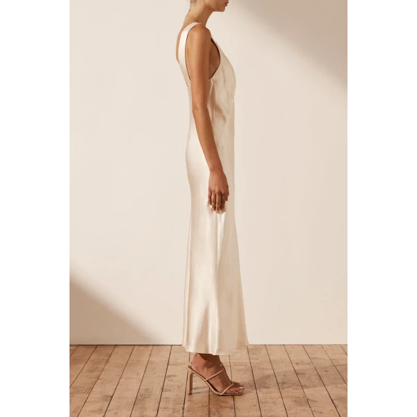 Shona Joy La Lune Plunged Midi Dress - Cream