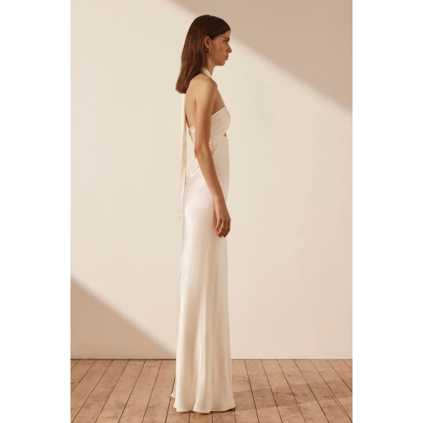 Shona Joy La Lune Ruched Halter Maxi Dress - Cream