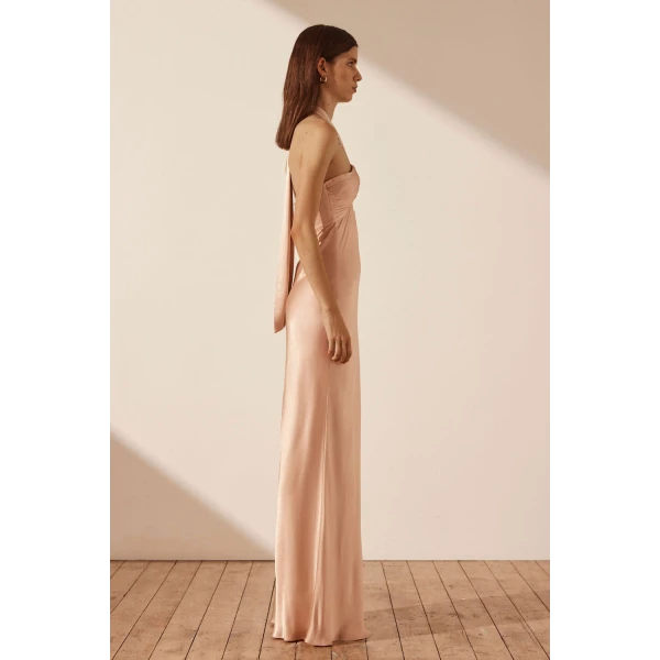 Shona Joy La Lune Ruched Halter Maxi Dress - Desert Rose