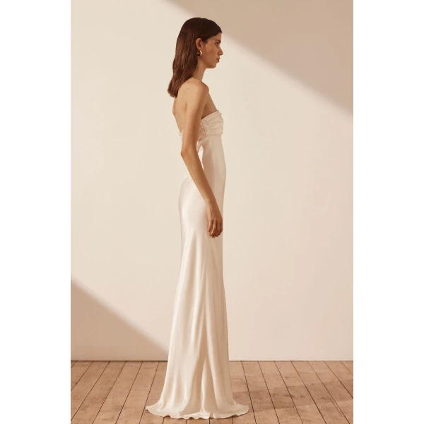 Shona Joy La Lune Strapless Ruched Bodice Maxi Dress - Cream
