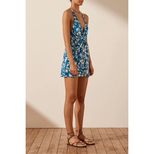 Shona Joy Laysan Silk Twist Front Halter Mini Dress
