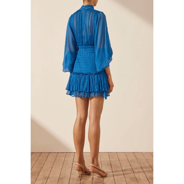 Shona Joy Leilani Long Sleeve Ruched Mini Dress - Pacific
