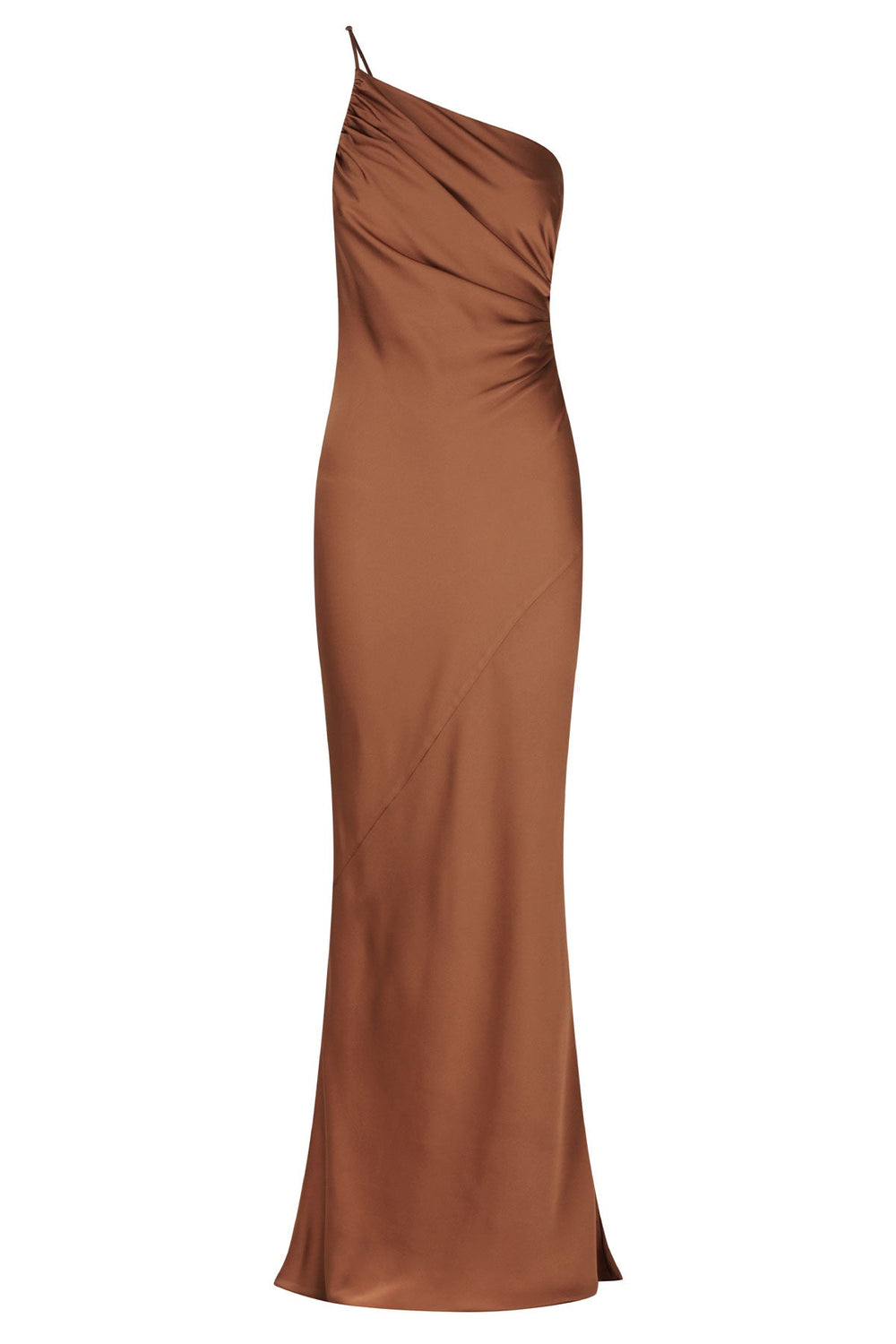 Shona Joy Luxe Asymmetrical Gathered Maxi Dress – Mocha