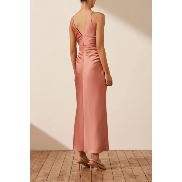 Shona Joy Luxe High Neck Ruched Midi Dress - Rose