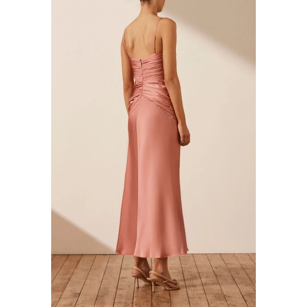 Shona Joy Luxe Ruched Bodice Midi Dress - Rose
