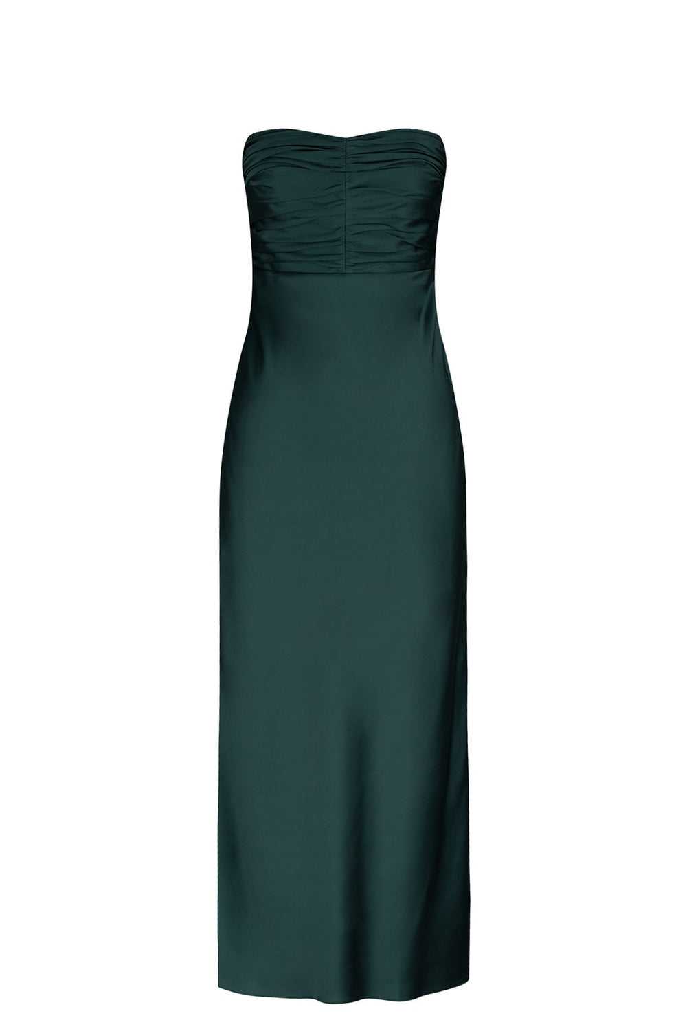 Shona Joy Luxe Strapless Ruched Bodice Midi Dress – Emerald