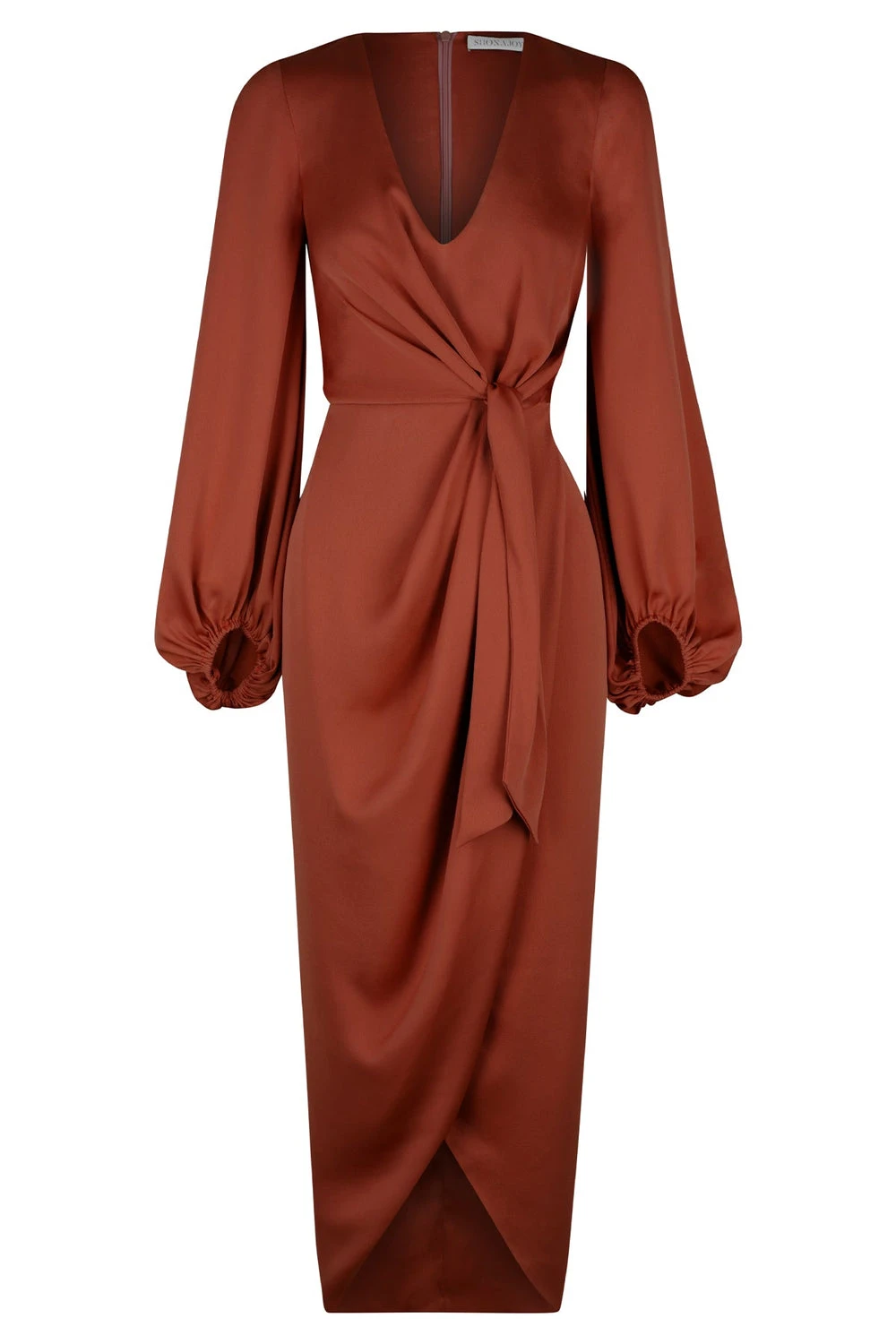 Shona-Joy-Luxe-Tie-Front-Balloon-Sleeve-Midi-Dress-Sangria Shona Joy dress