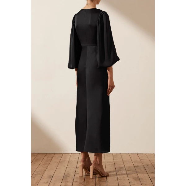 Shona Joy Luxe Twist Front Balloon Sleeve Midi Dress - Onyx