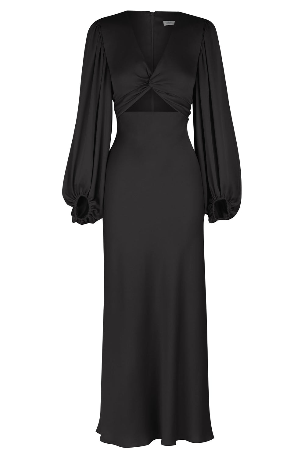Shona Joy Luxe Twist Front Balloon Sleeve Midi Dress – Onyx