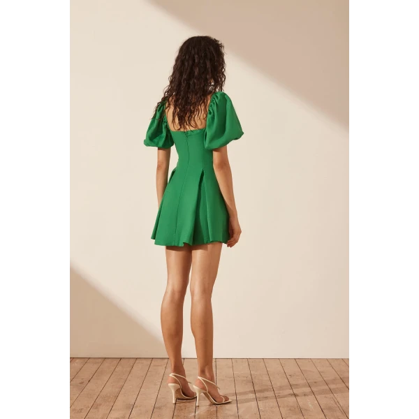 Shona Joy Mare Linen Short Sleeve Cut Out Mini Dress - Tree Green