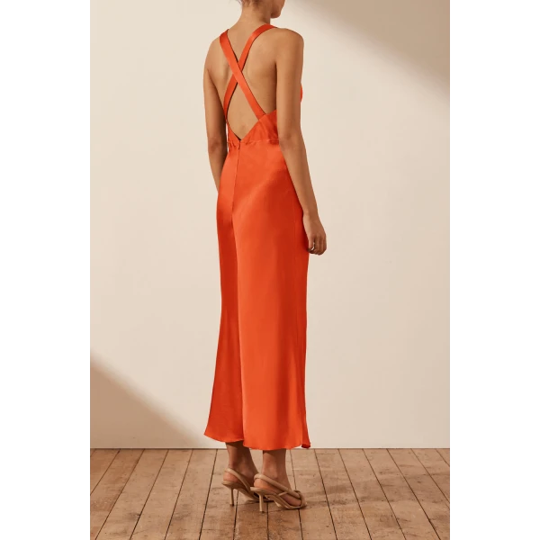 Shona Joy Milo Plunged Cross Back Midi Dress - Hibiscus